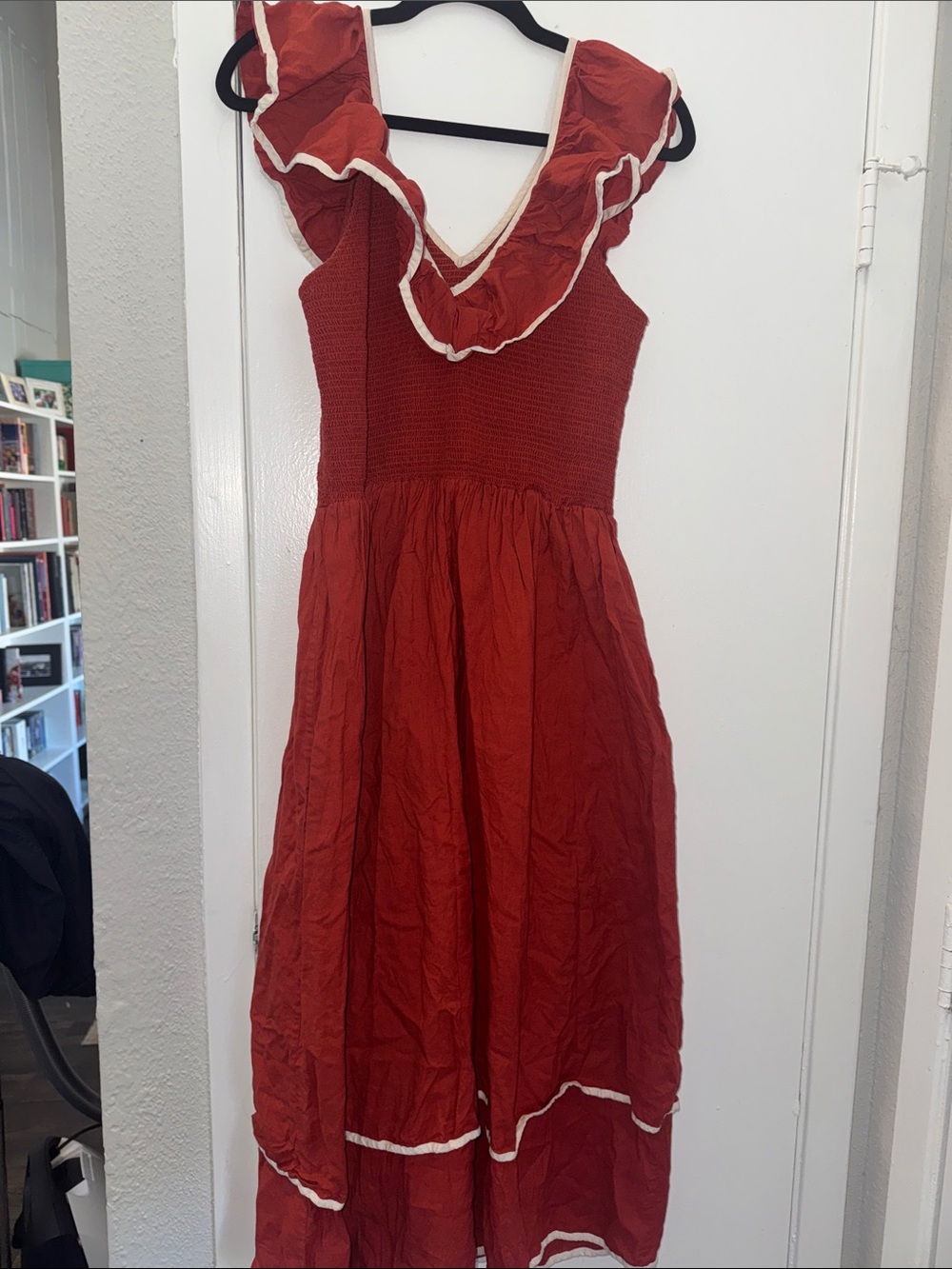 Christy Dawn Rust Red Ruffle Midi Dress - Picture 4 of 5